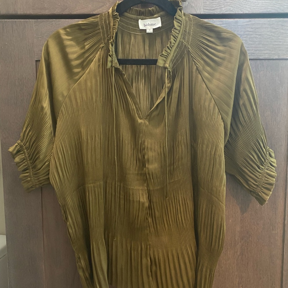 Boheme Olive Pleated Blouse